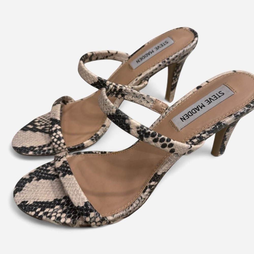 Steve Madden Black and Tan Heels with Snake Print
